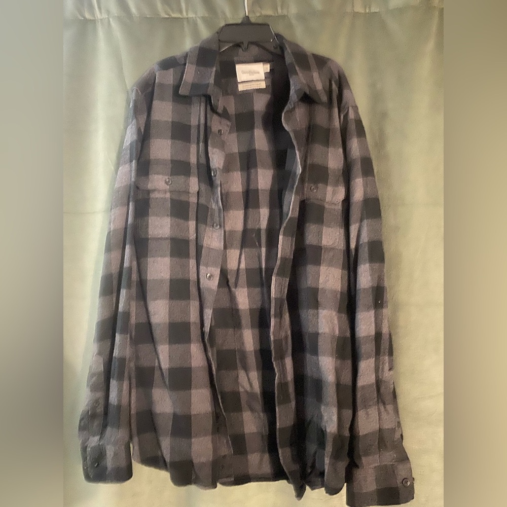 Goodfellow & Co Black and Gray Plaid Casual Button Down Shirt